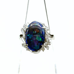 ブラックオパール デザインリング プラチナ 指輪 メレダイヤ リング 9号 Pt900 ブラックオパール ダイヤモンド レディース ノンブランドジュエリー 【中古】nbjwl