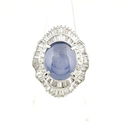 スターサファイア デザインリング プラチナ 指輪 メレダイヤ リング 10号 Pt900 ダイヤモンド スターサファイア レディース 【中古】nbjwl