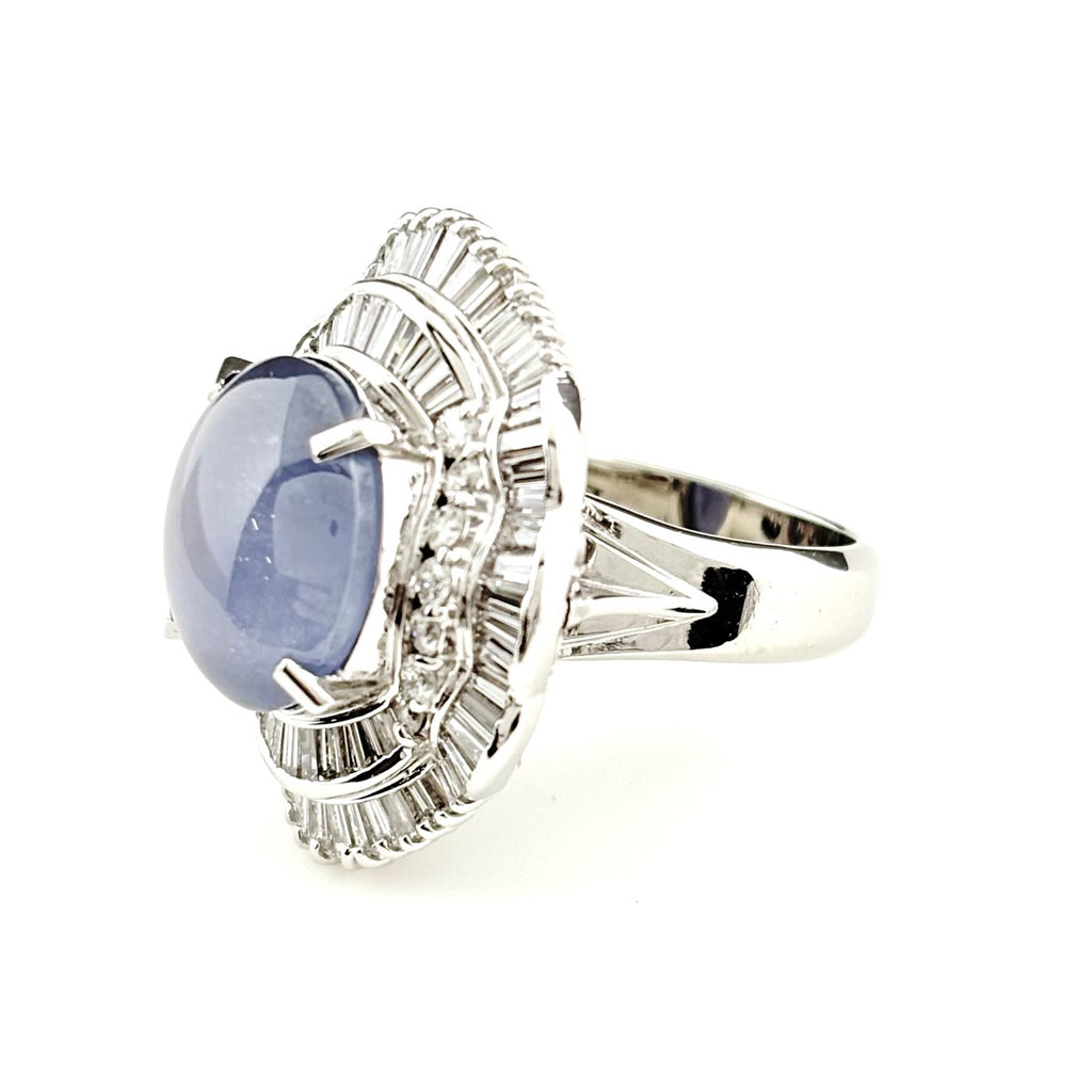 スターサファイア デザインリング プラチナ 指輪 メレダイヤ リング 10号 Pt900 ダイヤモンド スターサファイア レディース 【中古】nbjwl