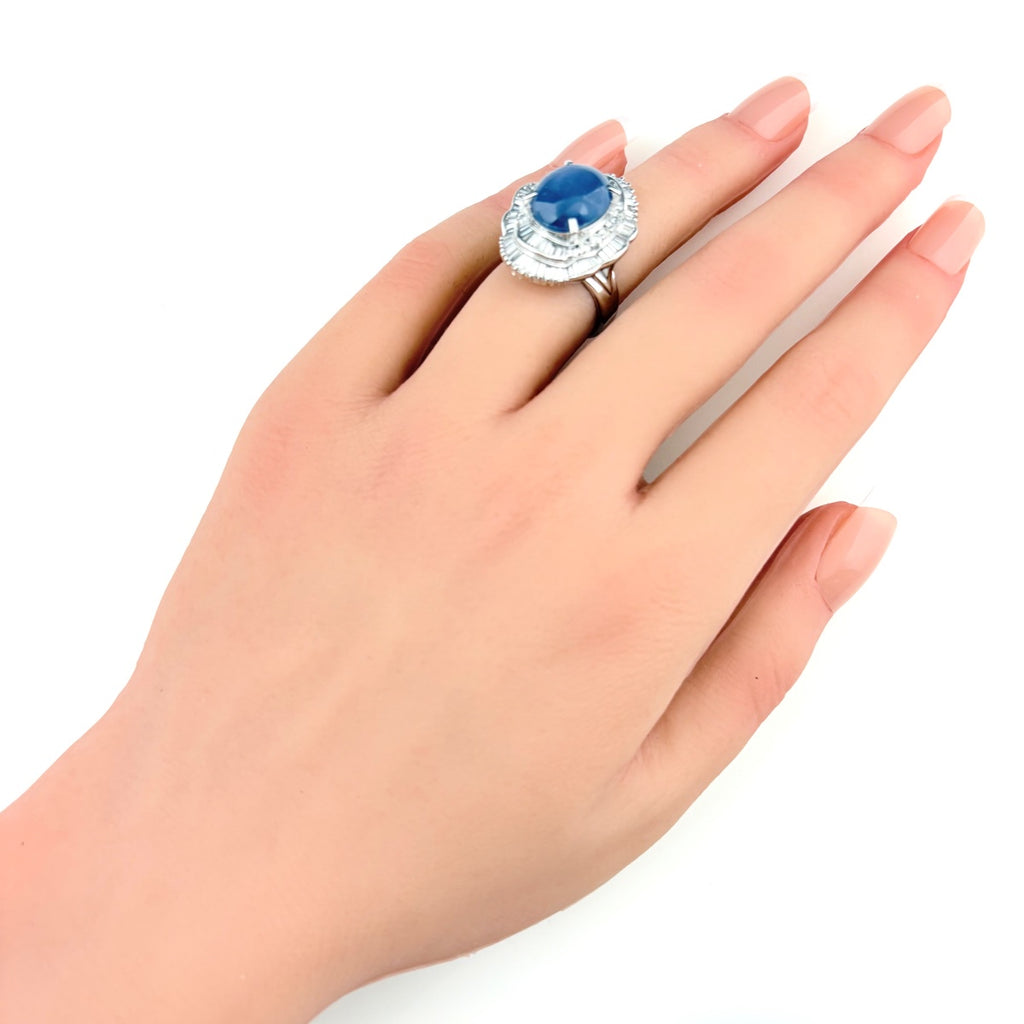 スターサファイア デザインリング プラチナ 指輪 メレダイヤ リング 10号 Pt900 ダイヤモンド スターサファイア レディース 【中古】nbjwl