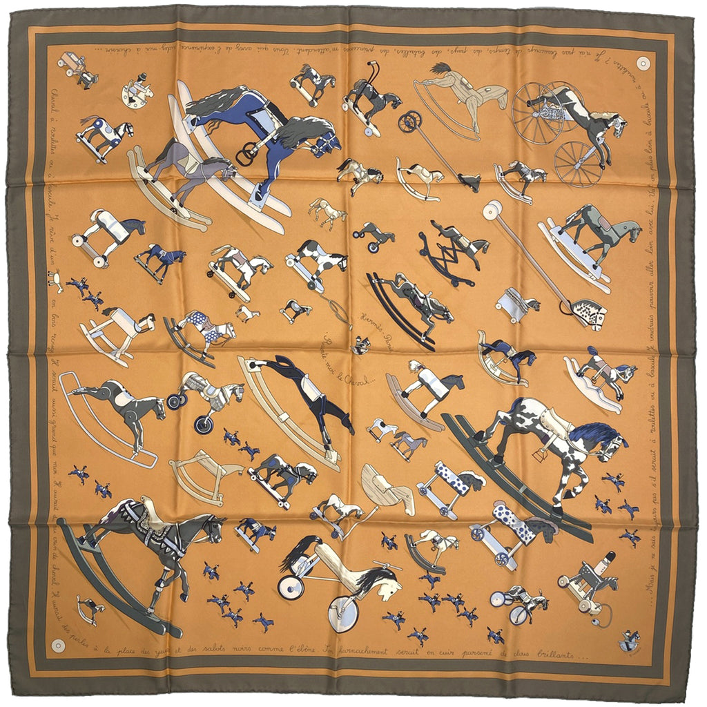 エルメス カレ 90 Raconte moi le cheval お馬の話をして スカーフ シルク オレンジ ブラウン レディース 【中古】brbag