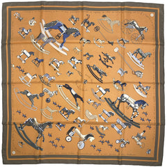 エルメス カレ 90 Raconte moi le cheval お馬の話をして スカーフ シルク オレンジ ブラウン レディース 【中古】brbag