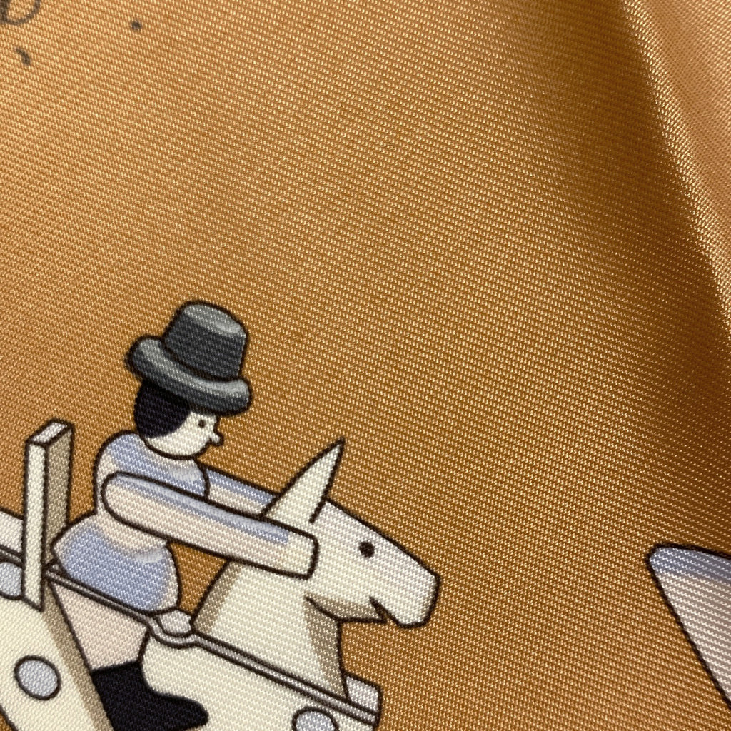 エルメス カレ 90 Raconte moi le cheval お馬の話をして スカーフ シルク オレンジ ブラウン レディース 【中古】brbag