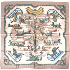 エルメス カレ90 Traineaux et glifsades ソリとスケート スカーフ スカーフ シルク ピンクベージュ マルチカラー レディース 【中古】brbag