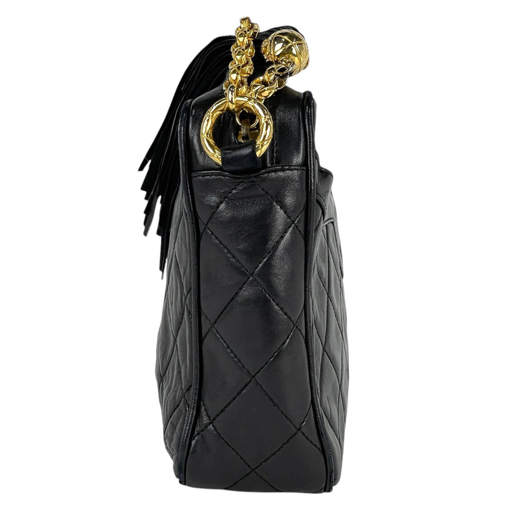 シャネル ココマーク フリンジ チェーン ショルダーバッグ タッセル マトラッセ ショルダーバッグ レザー ブラック レディース 【中古】brbag