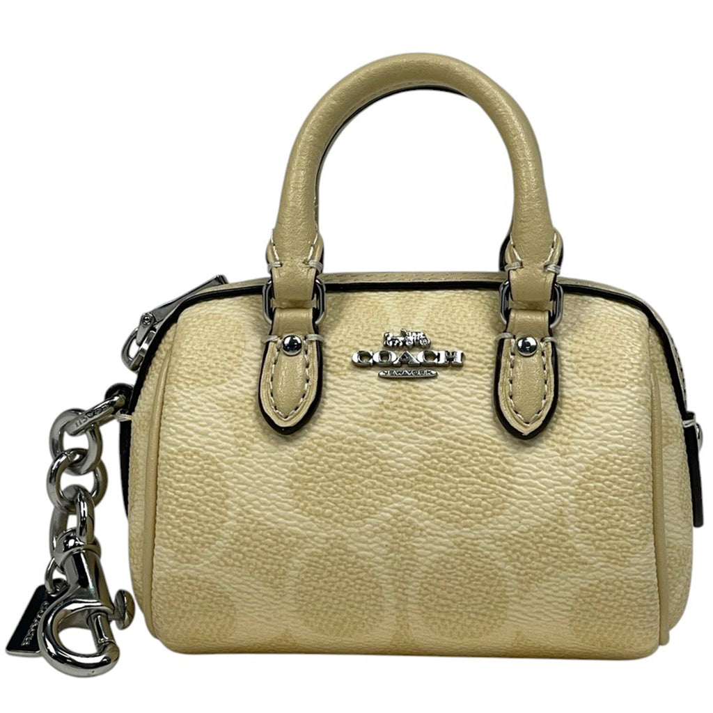 コーチ シグネチャー ミニ ローアン バッグ チャーム コーティングキャンバス クリーム CX068 レディース 【中古】brbag