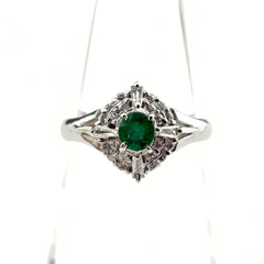 エメラルド デザインリング プラチナ 指輪 メレダイヤ リング 9.5号 Pt900 エメラルド ダイヤモンド レディース ノンブランドジュエリー 【中古】nbjwl