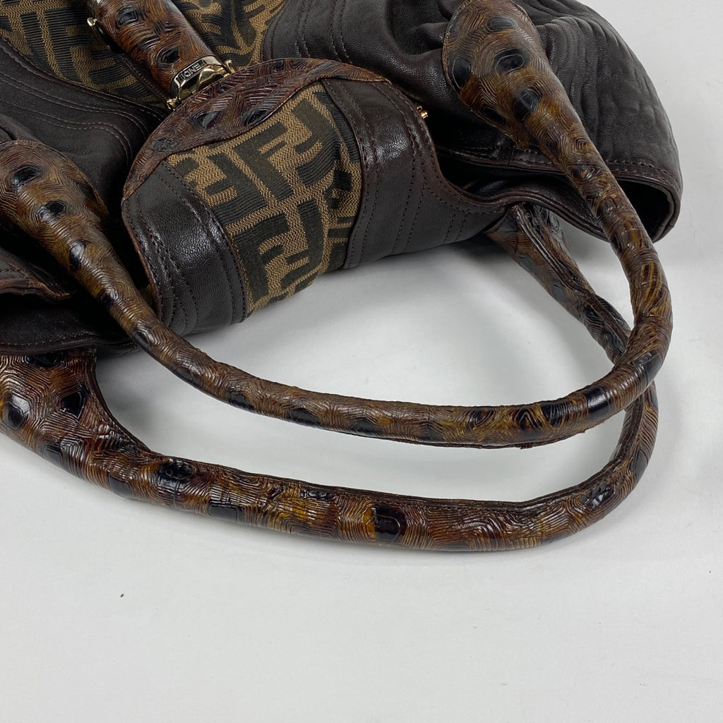 フェンディ ズッカ柄 スパイバッグ 手提げ ハンドバッグ キャンバス ブラウン 8BR511 レディース 【中古】brbag