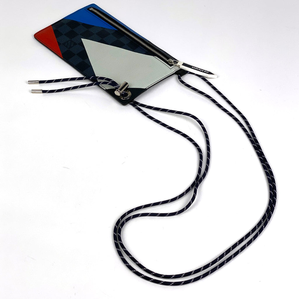 ルイ・ヴィトン ポシェット フォン アメリカズカップ スマホ入れ ショルダーバッグ 携帯電話ケース ダミエコバルト ブラック マルチカラー N41630 メンズ 【中古】brbag