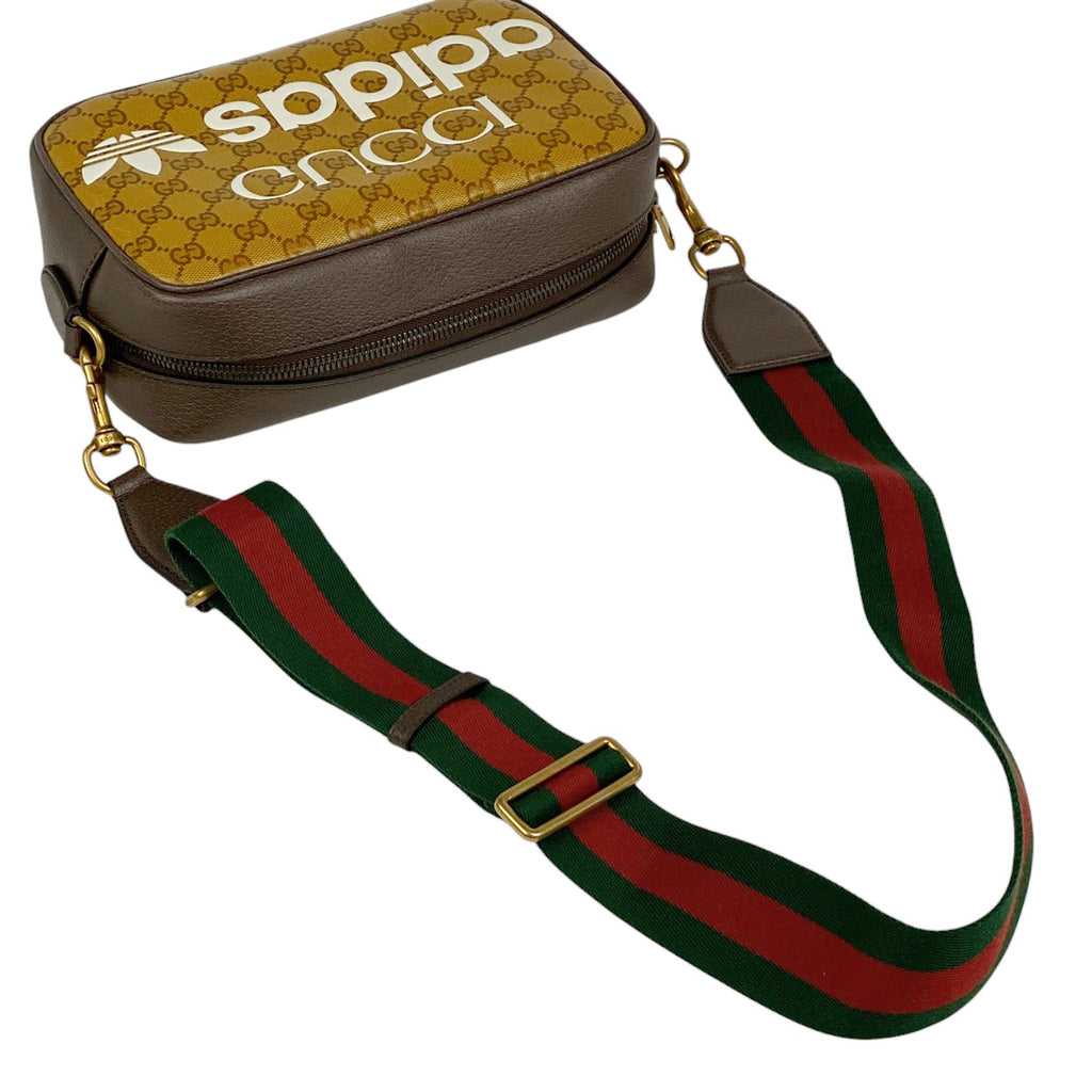 グッチ GGクリスタル ショルダーバッグ アディダス シェリーライン ウェブ 斜め掛け ショルダーバッグ コーティングキャンバス ブラウン 702427 レディース 【中古】brbag