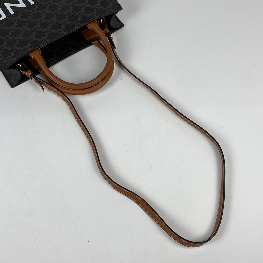 セリーヌ スモール バーティカル カバ 2WAY ショルダーバッグ トリオンフ トートバッグ コーティングキャンバス ブラック ブラウン レディース 【中古】brbag