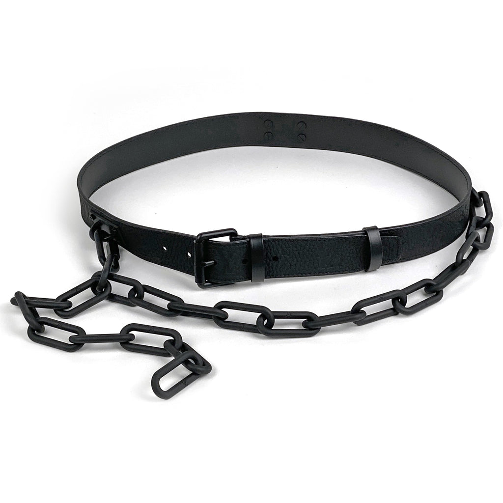 ルイ・ヴィトン サンチュール シグネチャー チェーン ベルト モノグラム ベルト レザー ブラック メンズ 【中古】brbag