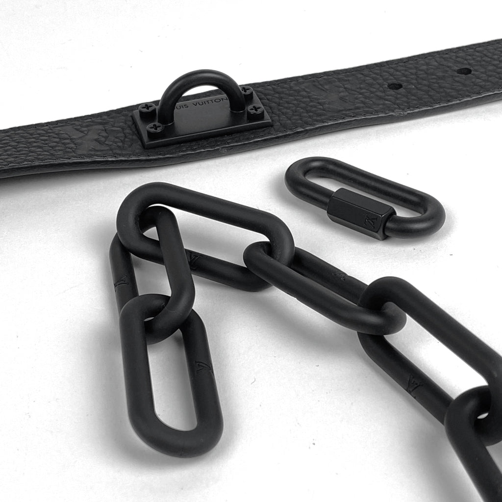 ルイ・ヴィトン サンチュール シグネチャー チェーン ベルト モノグラム ベルト レザー ブラック メンズ 【中古】brbag