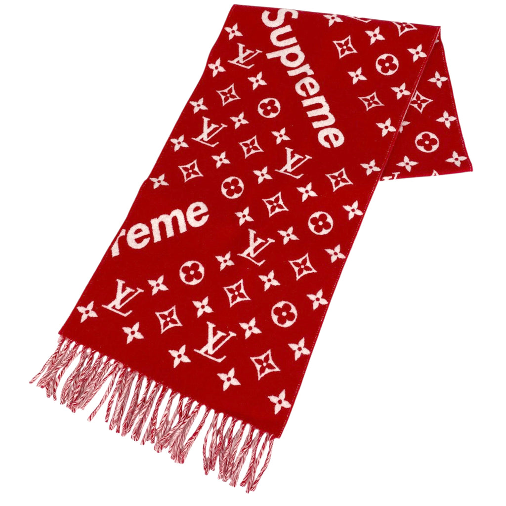 ルイ・ヴィトン モノグラム マフラー シュプリーム コラボ マフラー ウール カシミヤ レッド レディース 【中古】brbag