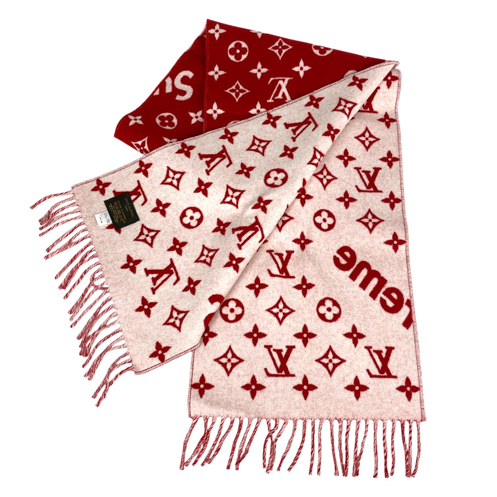 ルイ・ヴィトン モノグラム マフラー シュプリーム コラボ マフラー ウール カシミヤ レッド レディース 【中古】brbag