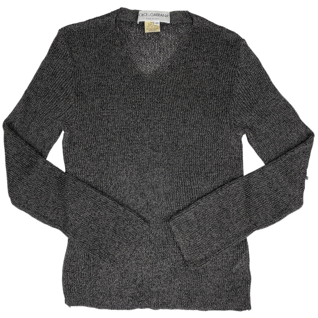 ドルチェアンドガッバーナ Vネック ニット セーター 透かし編み トップス ニット レーヨン ダークグレー メンズ 【中古】brapp