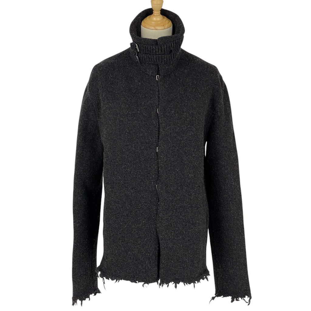 イヴ・サンローラン フリンジ ニットコート スタンドカラー カーディガン アウター その他コート ウール グレー レディース 【中古】brapp