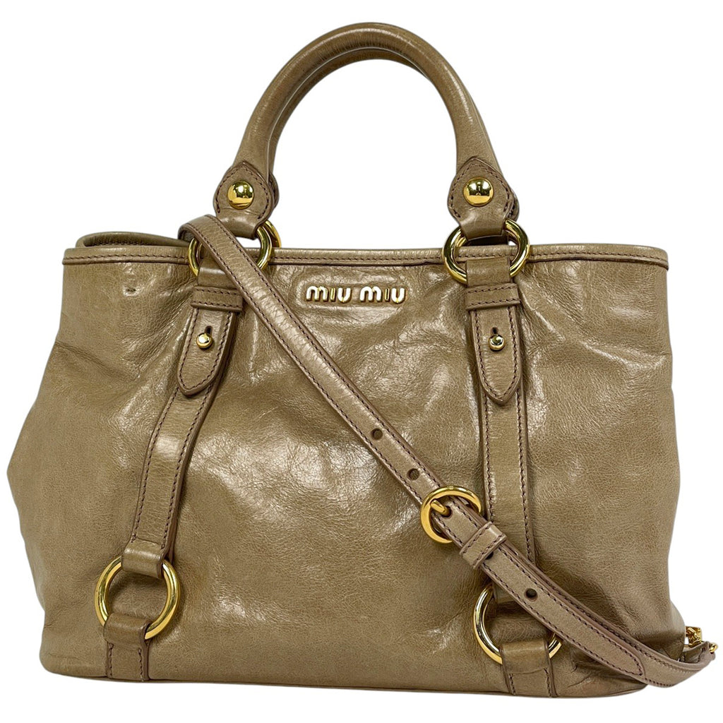 ミュウ ミュウ ロゴ ハンドバッグ 2WAY ショルダーバッグ ハンドバッグ レザー ベージュ レディース 【中古】brbag