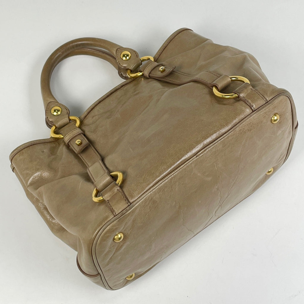 ミュウ ミュウ ロゴ ハンドバッグ 2WAY ショルダーバッグ ハンドバッグ レザー ベージュ レディース 【中古】brbag