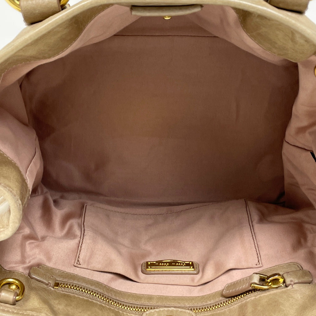 ミュウ ミュウ ロゴ ハンドバッグ 2WAY ショルダーバッグ ハンドバッグ レザー ベージュ レディース 【中古】brbag