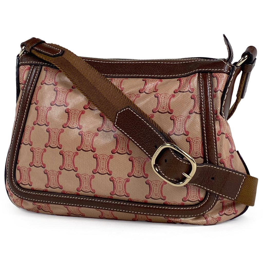 セリーヌ トリオンフ ショルダーバッグ 斜め掛け ロゴ ショルダーバッグ コーティングキャンバス ブラウン レッド レディース 【中古】brbag