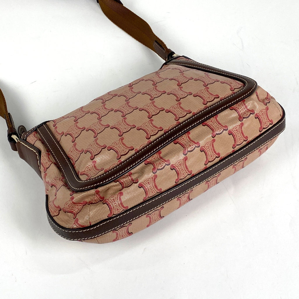 セリーヌ トリオンフ ショルダーバッグ 斜め掛け ロゴ ショルダーバッグ コーティングキャンバス ブラウン レッド レディース 【中古】brbag