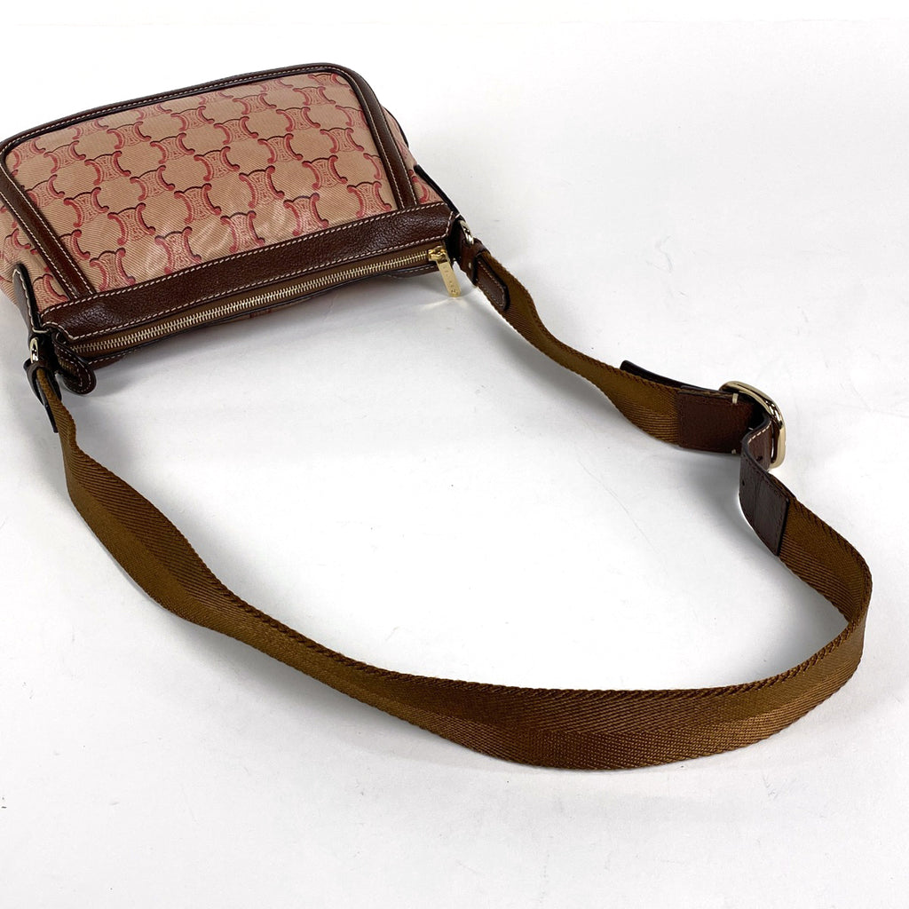 セリーヌ トリオンフ ショルダーバッグ 斜め掛け ロゴ ショルダーバッグ コーティングキャンバス ブラウン レッド レディース 【中古】brbag