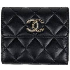 シャネル ココマーク ラインストーン 三つ折り 財布 マトラッセ ウォレット 三つ折り財布 レザー ブラック レディース 【中古】brbag