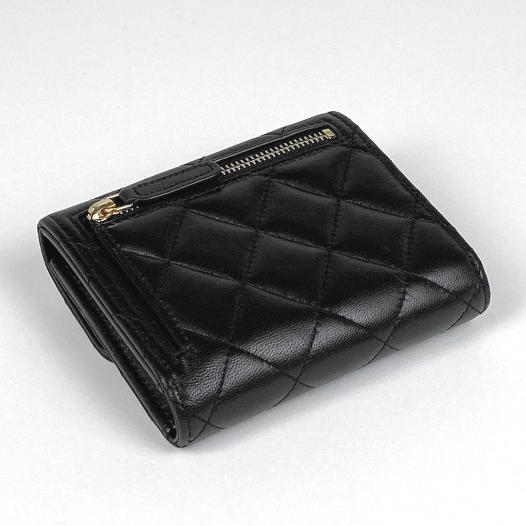 シャネル ココマーク ラインストーン 三つ折り 財布 マトラッセ ウォレット 三つ折り財布 レザー ブラック レディース 【中古】brbag