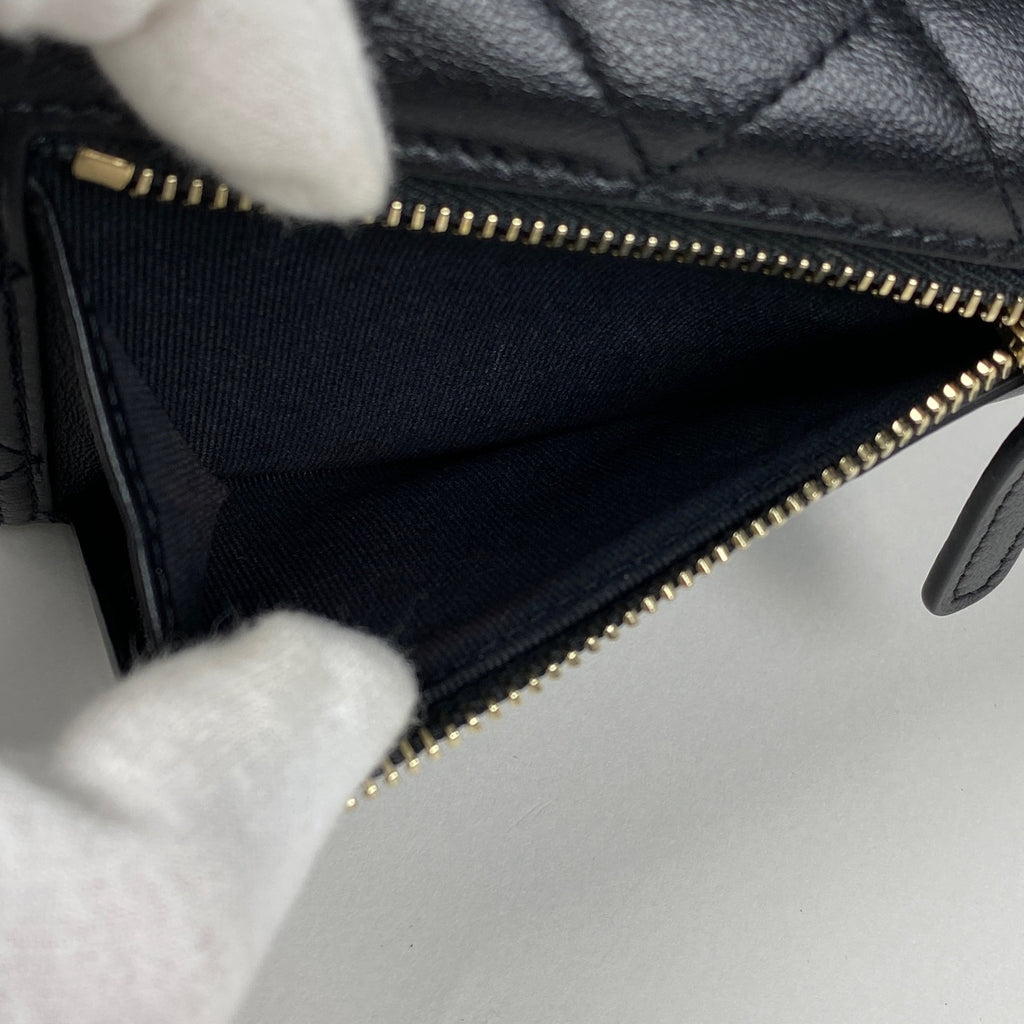 シャネル ココマーク ラインストーン 三つ折り 財布 マトラッセ ウォレット 三つ折り財布 レザー ブラック レディース 【中古】brbag