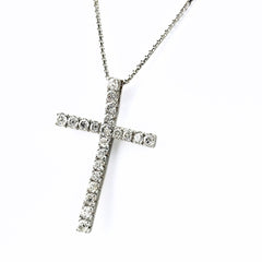 クロスモチーフ デザインネックレス WG ホワイトゴールド ペンダント メレダイヤ 十字架 ネックレス K18 WG ダイヤモンド レディース ノンブランドジュエリー 【中古】nbjwl