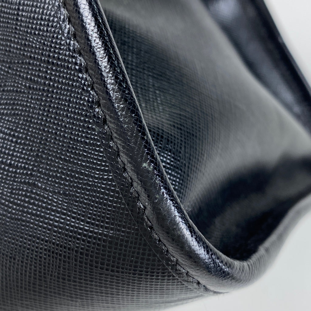 プラダ ロゴ ハンドバッグ ツイード トートバッグ ハンドバッグ サフィアーノレザー ネロ(ブラック) ホワイト レディース 【中古】brbag