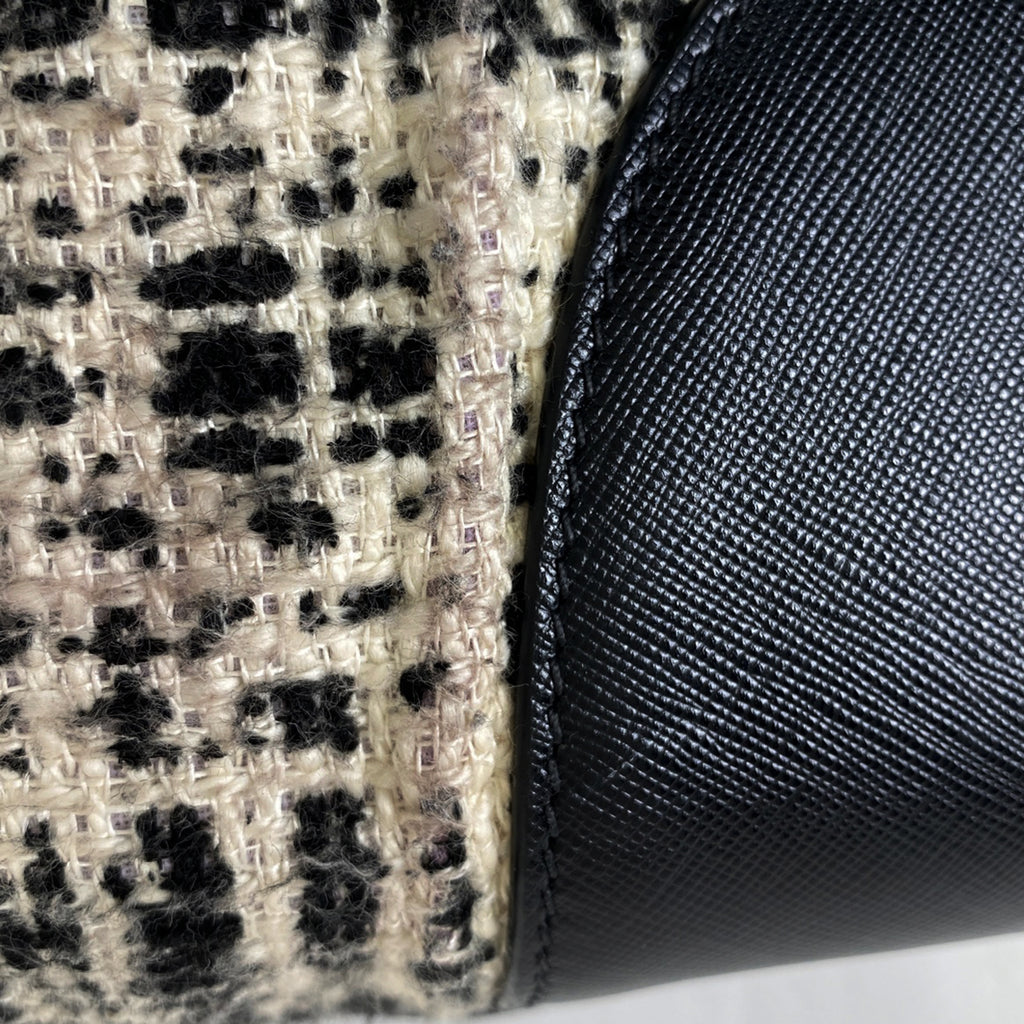 プラダ ロゴ ハンドバッグ ツイード トートバッグ ハンドバッグ サフィアーノレザー ネロ(ブラック) ホワイト レディース 【中古】brbag