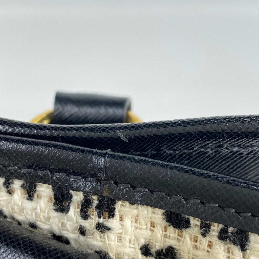 プラダ ロゴ ハンドバッグ ツイード トートバッグ ハンドバッグ サフィアーノレザー ネロ(ブラック) ホワイト レディース 【中古】brbag