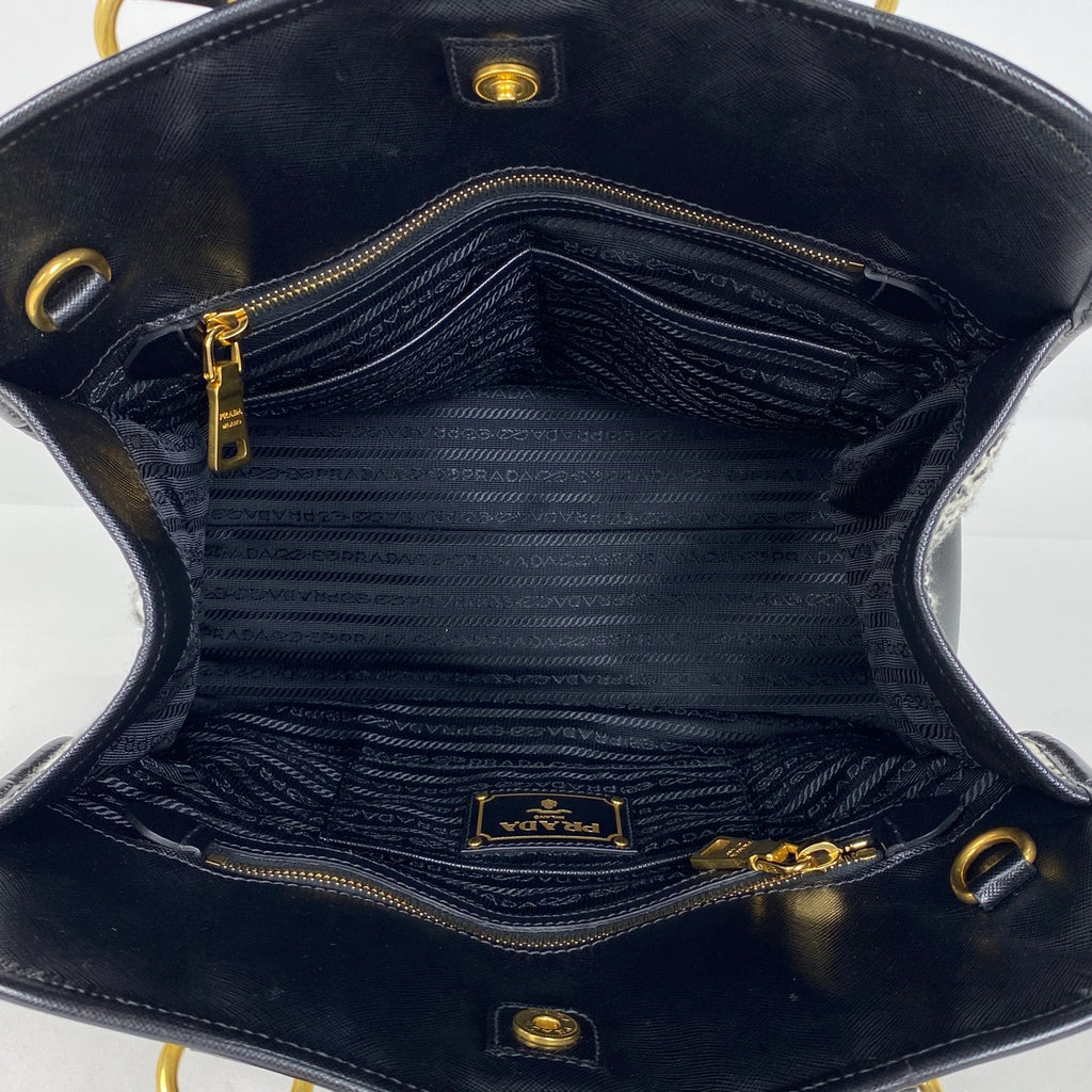 プラダ ロゴ ハンドバッグ ツイード トートバッグ ハンドバッグ サフィアーノレザー ネロ(ブラック) ホワイト レディース 【中古】brbag