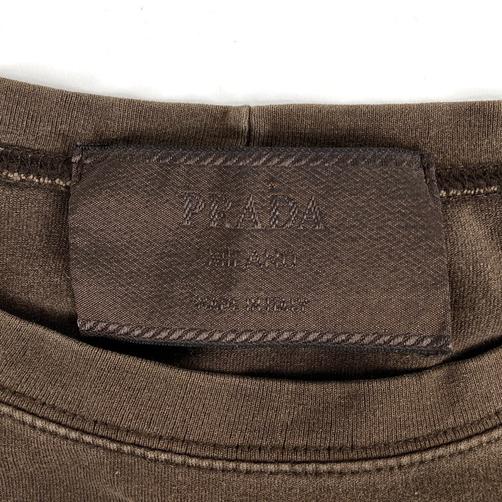 プラダ クルーネック ロングスリーブ Tシャツ カットソー メンズ トップス カットソー 綿 ブラウン レディース 【中古】brapp