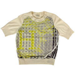 エルメス ニット切り替え カットソー シルク 半袖 トップス カットソー シルク アイボリー マルチカラー レディース 【中古】brapp