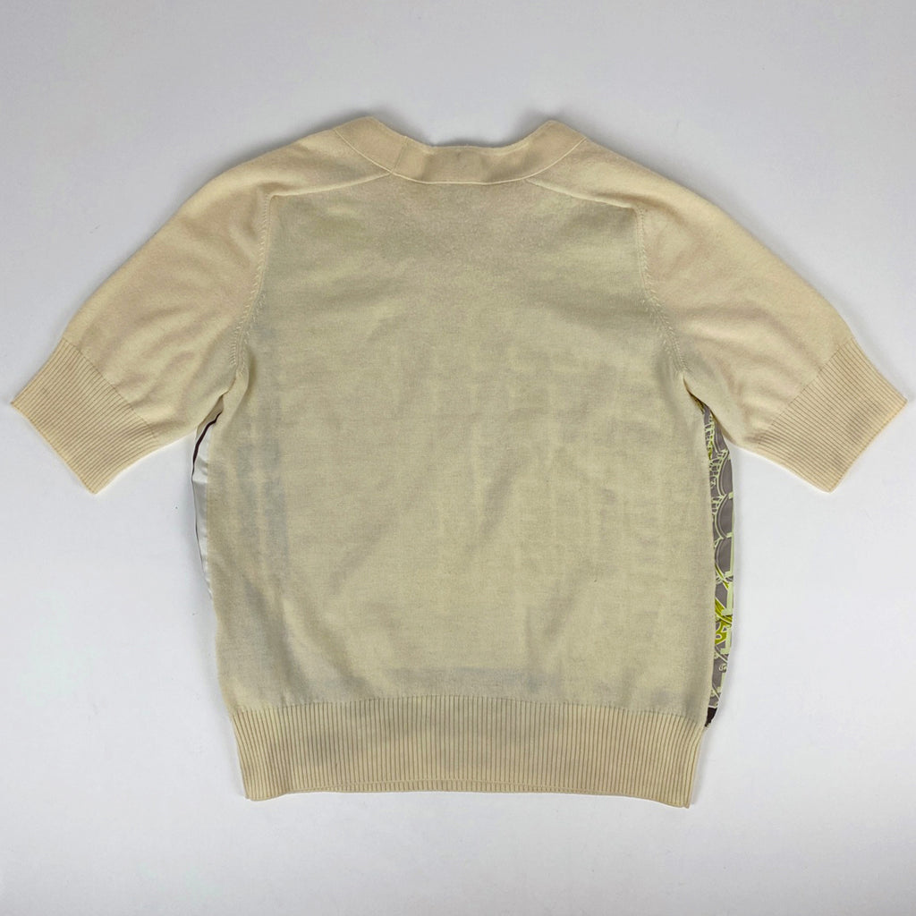 エルメス ニット切り替え カットソー シルク 半袖 トップス カットソー シルク アイボリー マルチカラー レディース 【中古】brapp