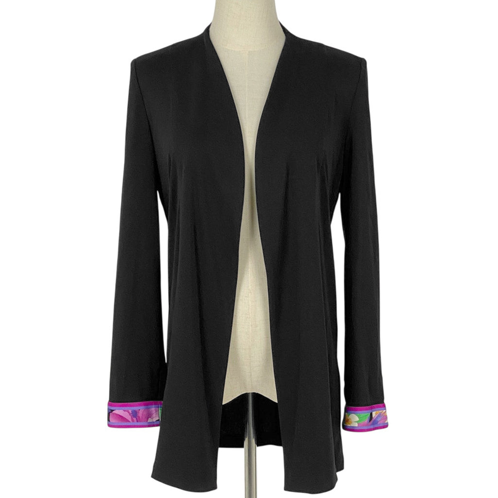 レオナール デザイン ロング カーディガン ボタンレス 花柄 トップス カーディガン レーヨン ポリエステル ブラック レディース 【中古】brapp
