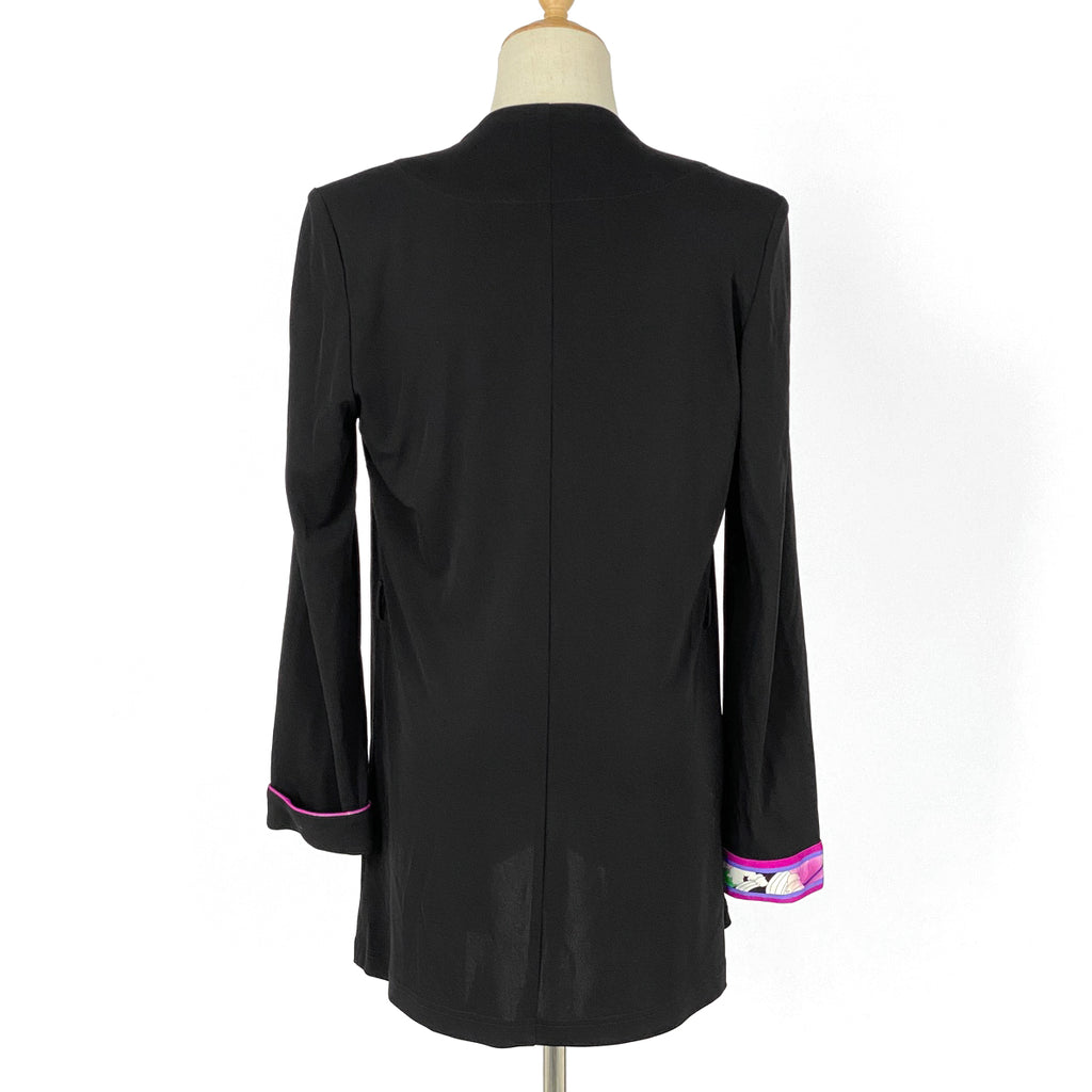 レオナール デザイン ロング カーディガン ボタンレス 花柄 トップス カーディガン レーヨン ポリエステル ブラック レディース 【中古】brapp