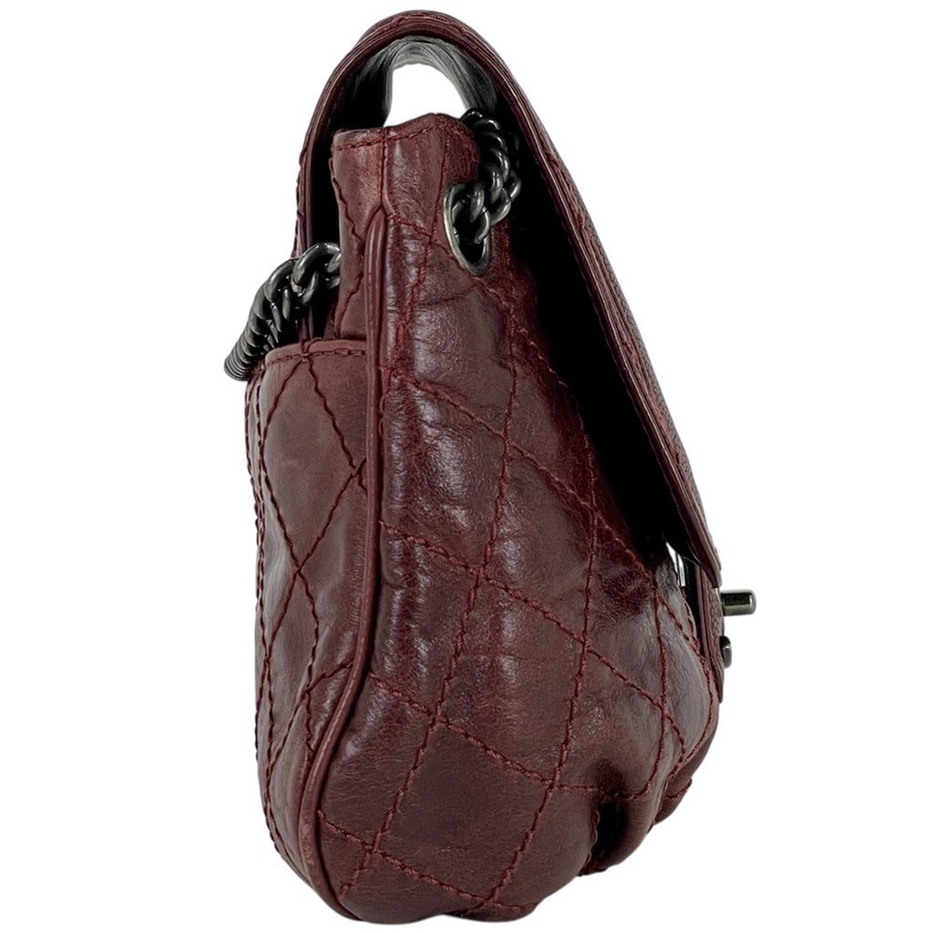 シャネル ココマーク チェーン ショルダーバッグ 斜め掛け ワイルドステッチ ショルダーバッグ レザー ボルドー レディース 【中古】brbag