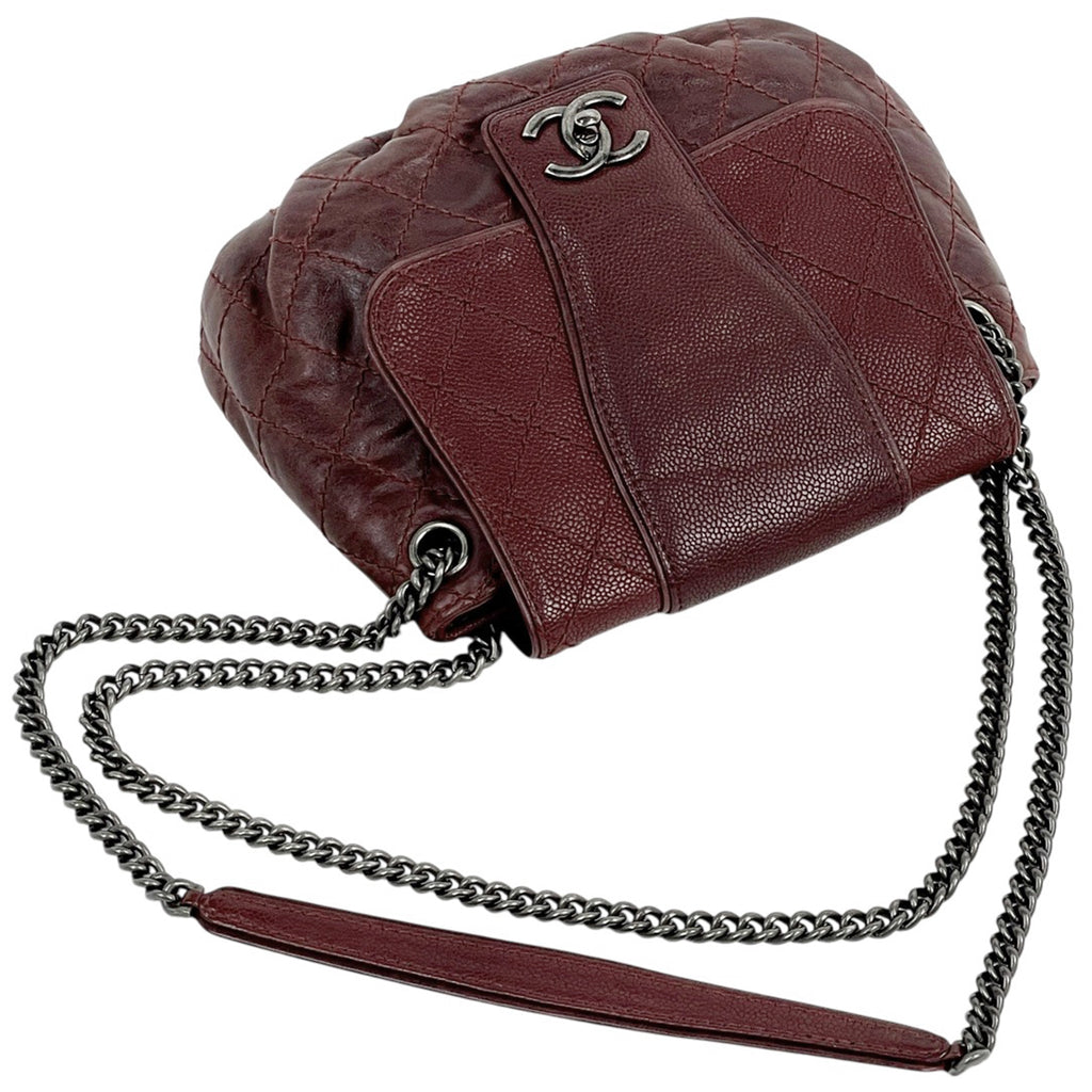 シャネル ココマーク チェーン ショルダーバッグ 斜め掛け ワイルドステッチ ショルダーバッグ レザー ボルドー レディース 【中古】brbag