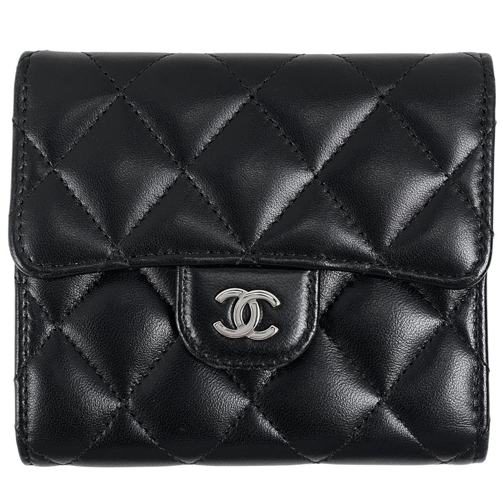 シャネル ココマーク 三つ折り 財布 マトラッセ クラシック スモール フラップ ウォレット 三つ折り財布 レザー ブラック レディース ブランドバッグ・小物 【中古】brbag