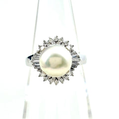 パール デザインリング プラチナ 指輪 メレダイヤ 真珠 リング 9号 Pt900 パール ダイヤモンド レディース ノンブランドジュエリー 【中古】nbjwl