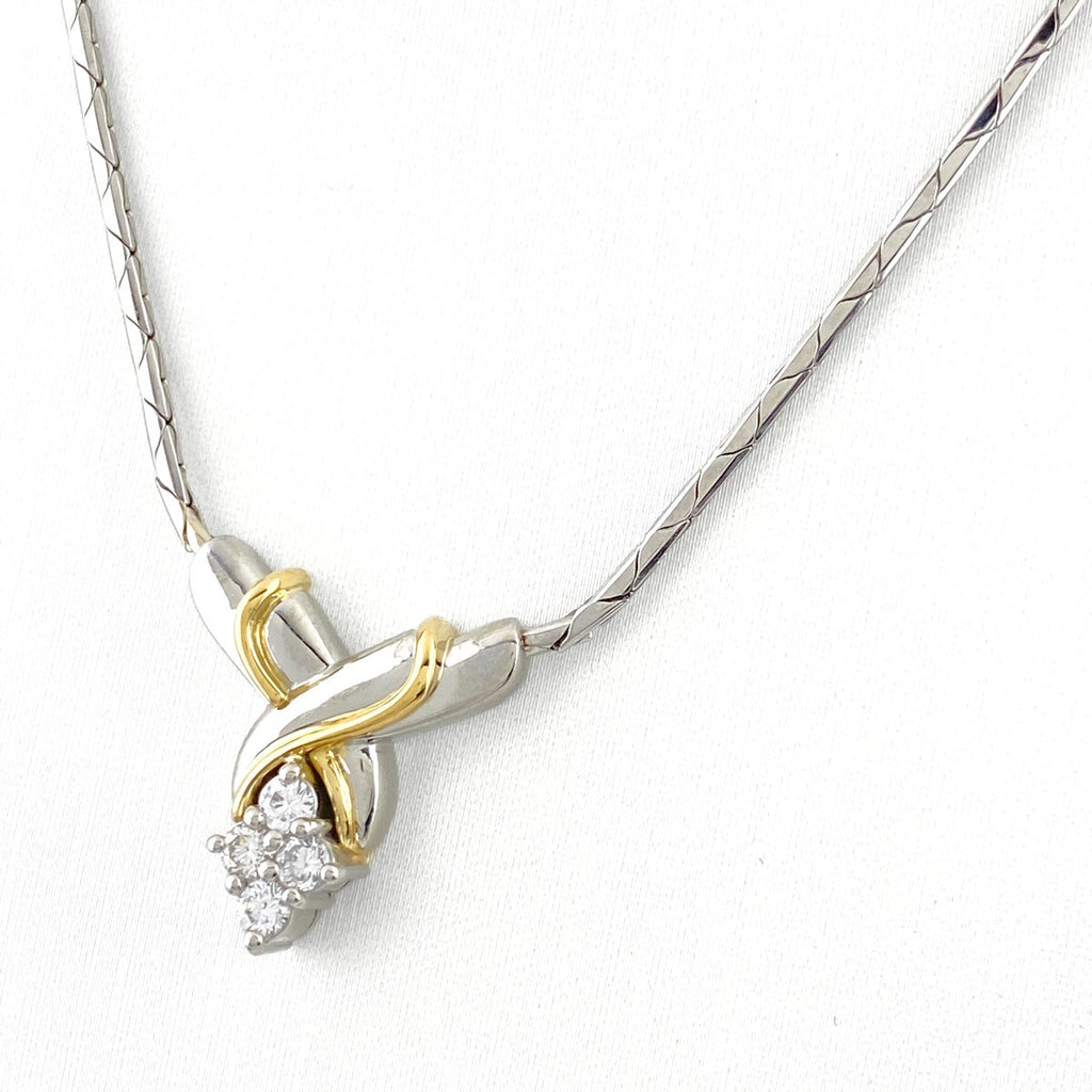 ジュネ メレダイヤ デザインネックレス プラチナ YG イエローゴールド ペンダント ダイヤモンド ネックレス Pt900 750 YG レディース 【中古】brjwl