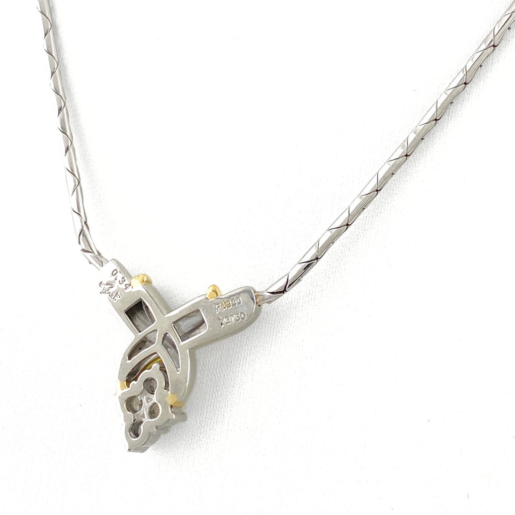 ジュネ メレダイヤ デザインネックレス プラチナ YG イエローゴールド ペンダント ダイヤモンド ネックレス Pt900 750 YG レディース 【中古】brjwl