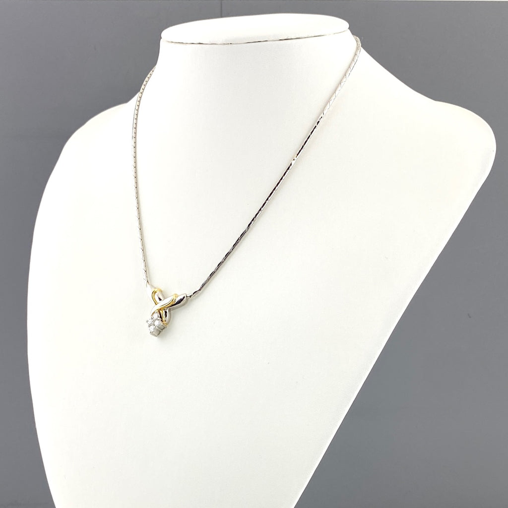 ジュネ メレダイヤ デザインネックレス プラチナ YG イエローゴールド ペンダント ダイヤモンド ネックレス Pt900 750 YG レディース 【中古】brjwl