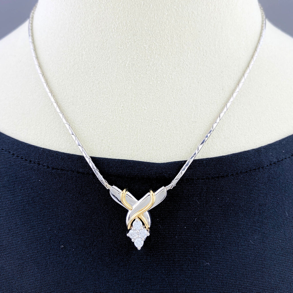 ジュネ メレダイヤ デザインネックレス プラチナ YG イエローゴールド ペンダント ダイヤモンド ネックレス Pt900 750 YG レディース 【中古】brjwl