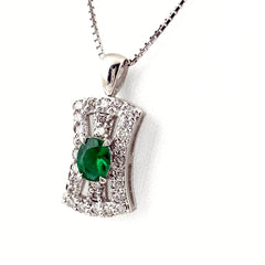 エメラルド デザインネックレス WG ホワイトゴールド メレダイヤ ペンダント ネックレス K18 WG エメラルド レディース ノンブランドジュエリー 【中古】nbjwl