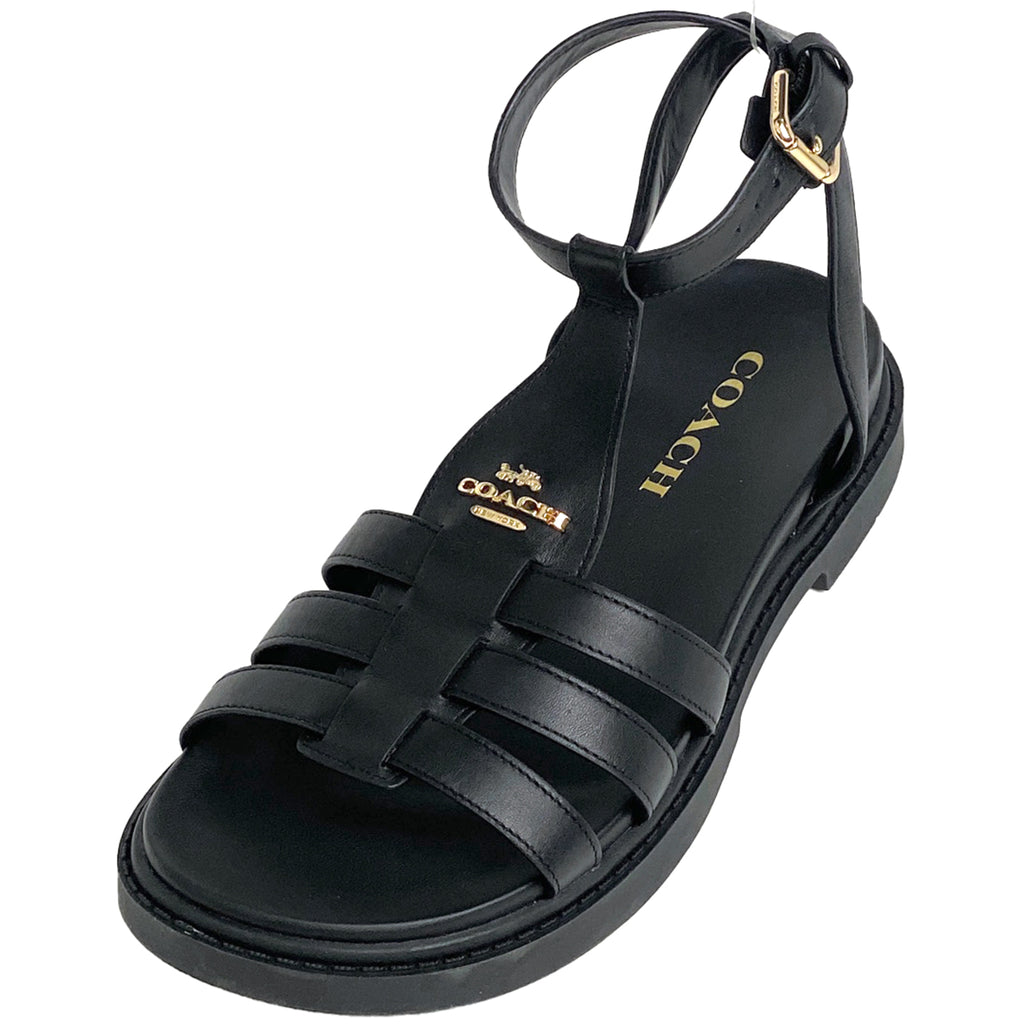 コーチ ロゴ サンダル アンクルストラップ 靴 サンダル レザー ブラック レディース 【中古】brapp